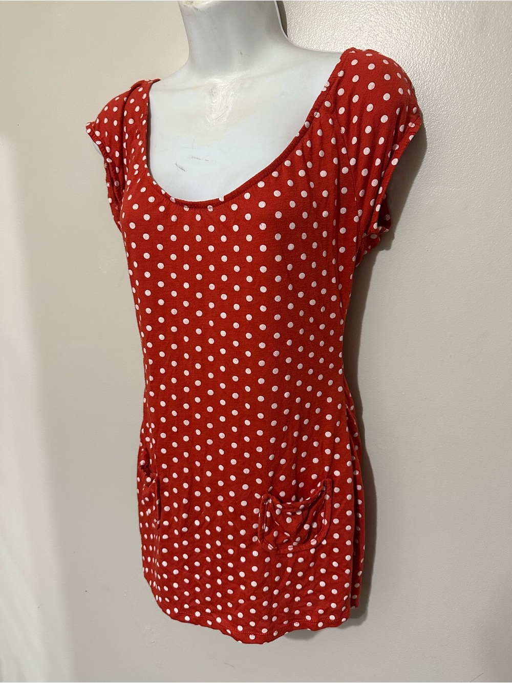 Vintage DEB Red Polka Dot Bow Tunic Top